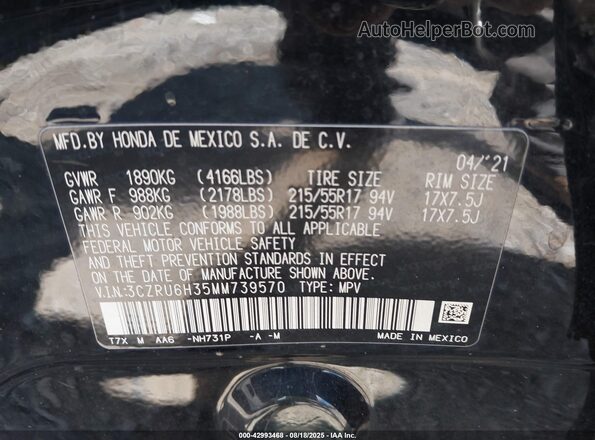 3CZRU6H35MM739570 2021 HONDA HR-V Black Engine compartment view