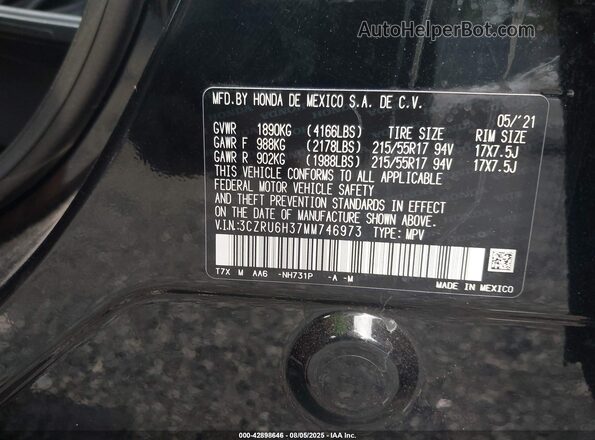 3CZRU6H37MM746973 2021 HONDA HR-V Black ძრავის განყოფილების ხედი
