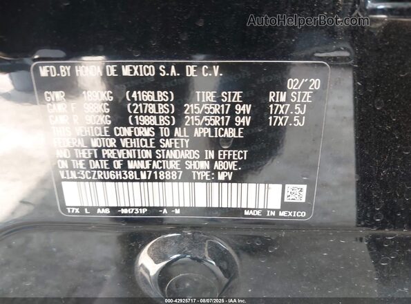3CZRU6H38LM718887 2020 HONDA HR-V Black Engine compartment view