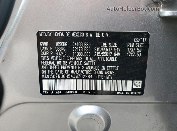 3CZRU6H54JM702264 2018 HONDA HR-V Silver 