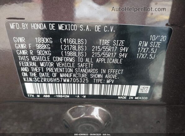 3CZRU6H57MM705325 2021 HONDA HR-V Brown Widok komory silnika