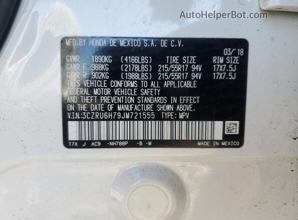 3CZRU6H79JM721555 2018 HONDA HR-V Белый 