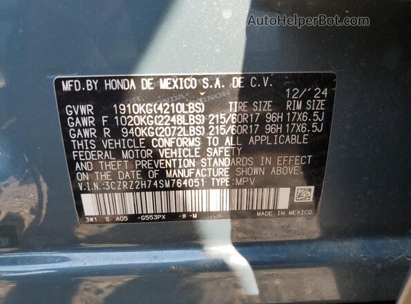 3CZRZ2H74SM764051 2025 HONDA HR-V Charcoal 