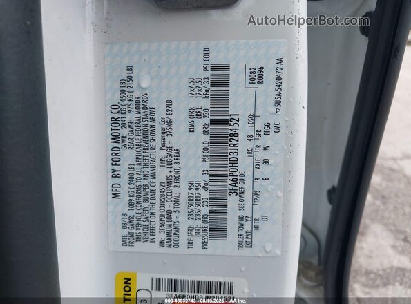3FA6P0HD3JR284521 2018 FORD FUSION White 