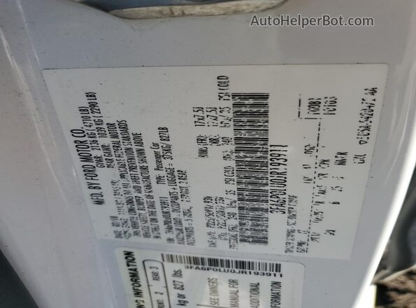3FA6P0LU0JR193911 2018 FORD FUSION White 