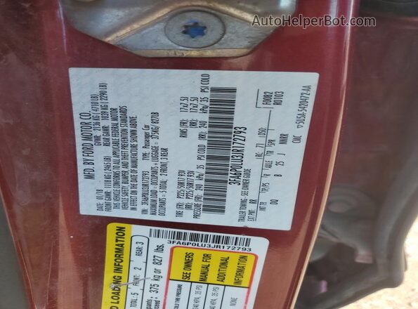 3FA6P0LU3JR172793 2018 FORD FUSION Red 