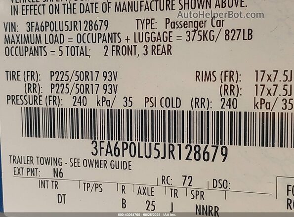 3FA6P0LU5JR128679 2018 FORD FUSION HYBRID Синий Вид подкапотного пространства