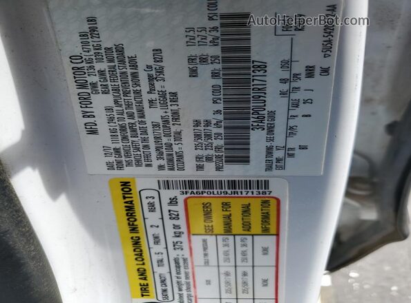 3FA6P0LU9JR171387 2018 FORD FUSION White 