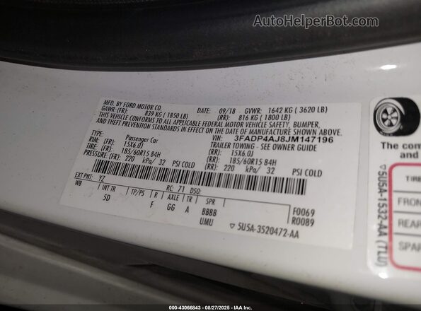3FADP4AJ8JM147196 2018 FORD FIESTA White 