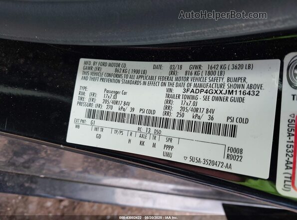 3FADP4GXXJM116432 2018 FORD FIESTA Black 