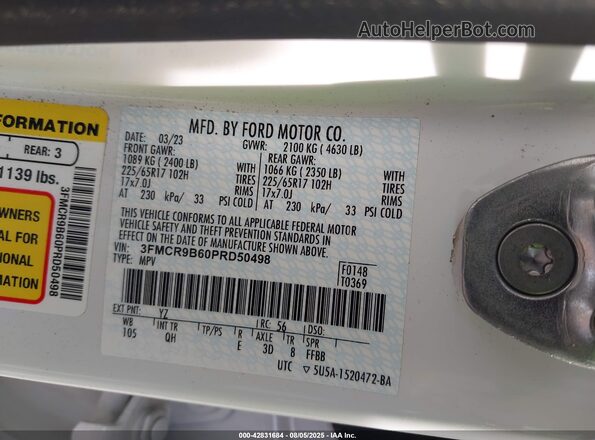 3FMCR9B60PRD50498 2023 FORD BRONCO SPORT White Շարժիչի բաժամունքի տեսք