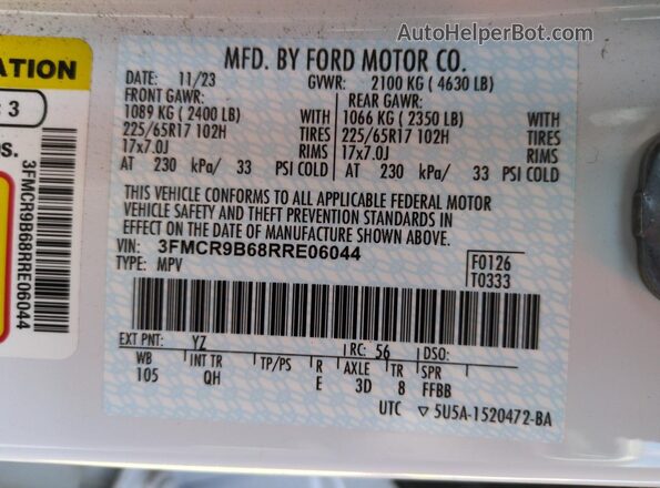 3FMCR9B68RRE06044 2024 FORD BRONCO White 