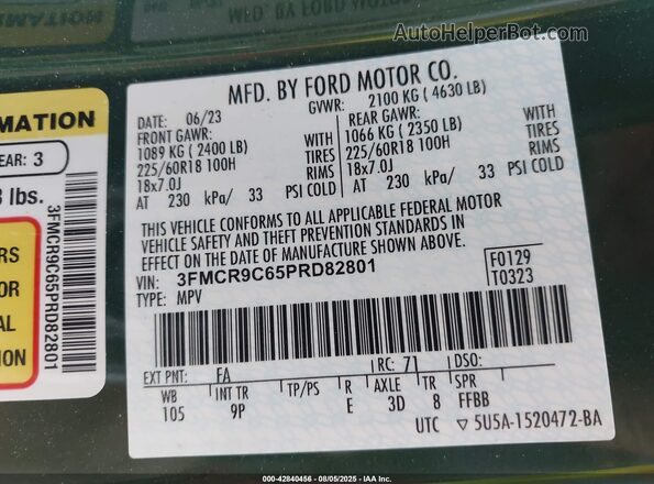 3FMCR9C65PRD82801 2023 FORD BRONCO SPORT Зеленый Вид подкапотного пространства