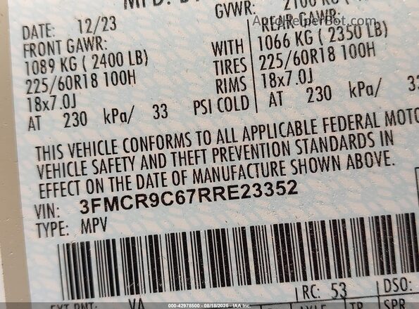 3FMCR9C67RRE23352 2024 FORD BRONCO SPORT Beige 