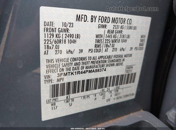 3FMTK1R44PMA98374 2023 FORD MUSTANG MACH-E Blue Շարժիչի բաժամունքի տեսք
