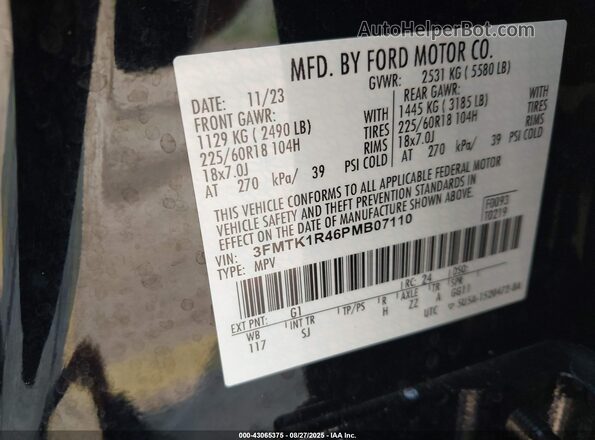 3FMTK1R46PMB07110 2023 FORD MUSTANG MACH-E Черный Вид подкапотного пространства