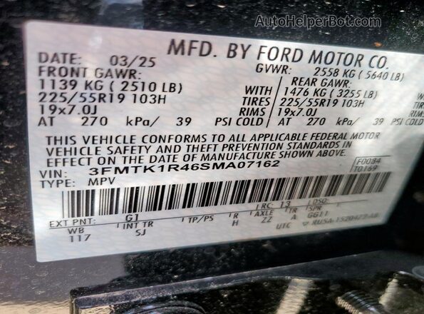 3FMTK1R46SMA07162 2025 FORD MUSTANG Black Widok naklejki z numerem VIN
