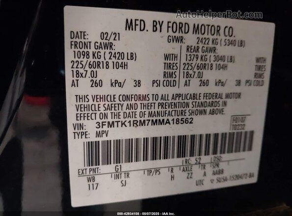 3FMTK1RM7MMA18562 2021 FORD MUSTANG MACH-E Black Вид підкапотного простору