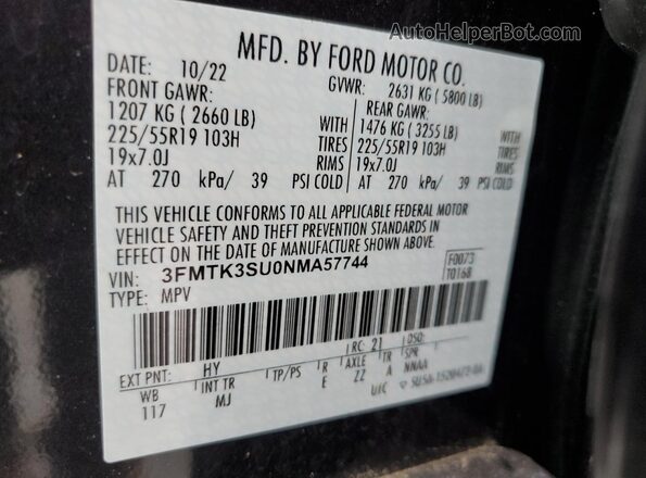 3FMTK3SU0NMA57744 2022 FORD MUSTANG MACH-E PREMI Черный 