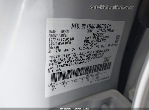 3FMTK4SE7PMA89141 2023 FORD MUSTANG MACH-E White Widok komory silnika