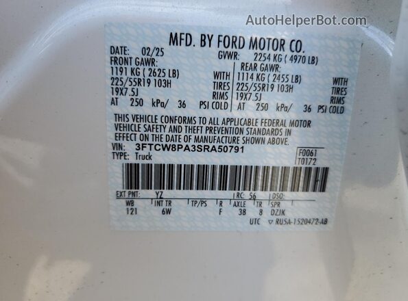 3FTCW8PA3SRA50791 2025 FORD MAVERICK White 