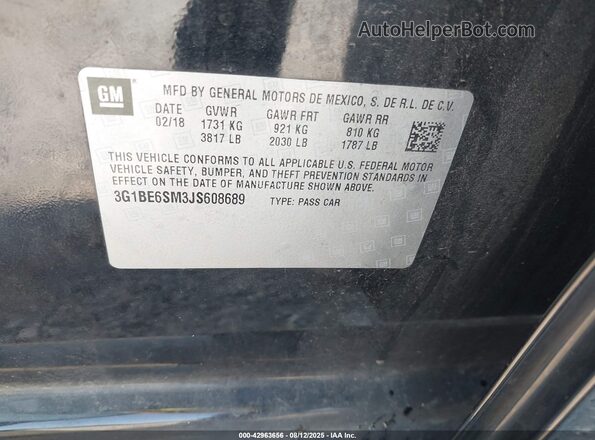 3G1BE6SM3JS608689 2018 CHEVROLET CRUZE Черный 