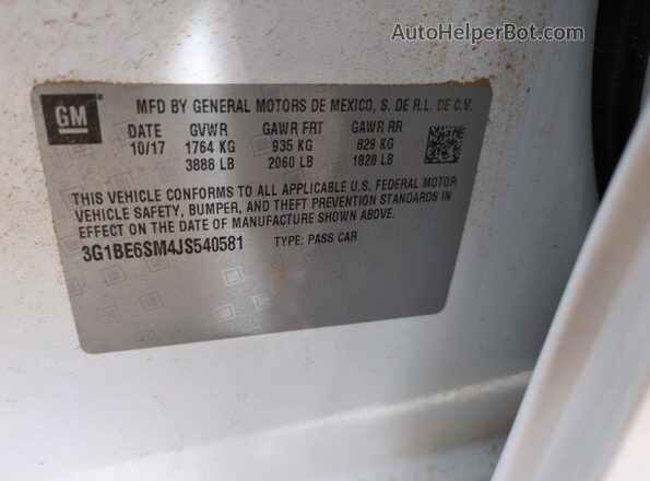 3G1BE6SM4JS540581 2018 CHEVROLET CRUZE White 