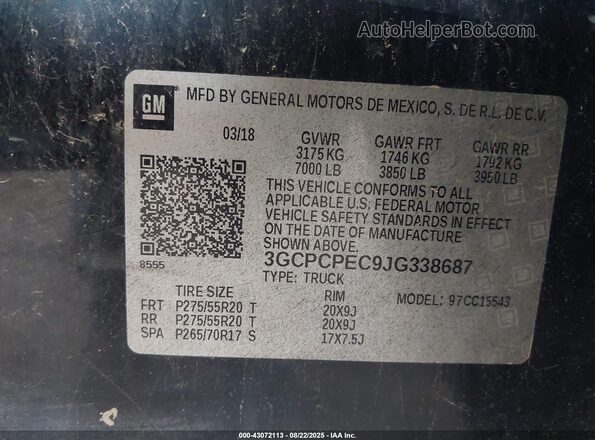 3GCPCPEC9JG338687 2018 CHEVROLET SILVERADO Black 
