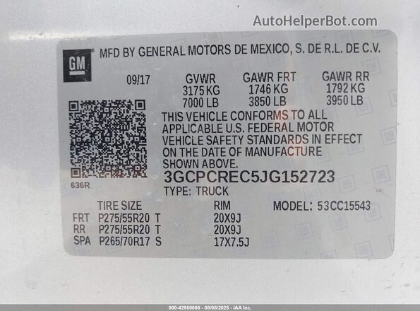 3GCPCREC5JG152723 2018 CHEVROLET SILVERADO Silver 