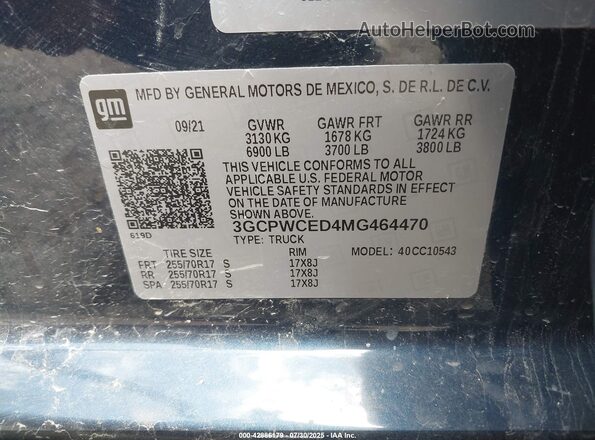 3GCPWCED4MG464470 2021 CHEVROLET SILVERADO Blue Widok komory silnika