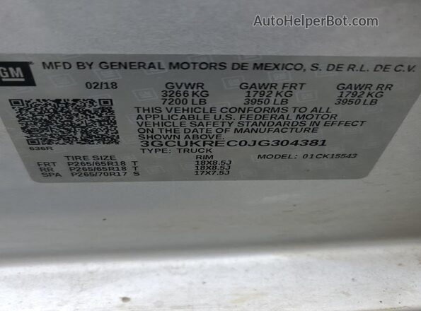 3GCUKREC0JG304381 2018 CHEVROLET SILVERADO Silver 