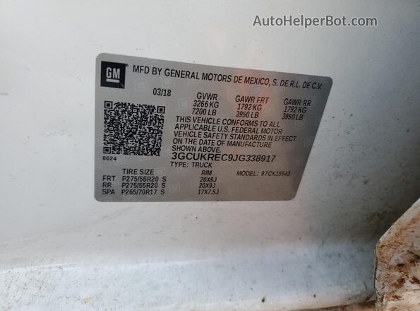 3GCUKREC9JG338917 2018 CHEVROLET SILVERADO White 