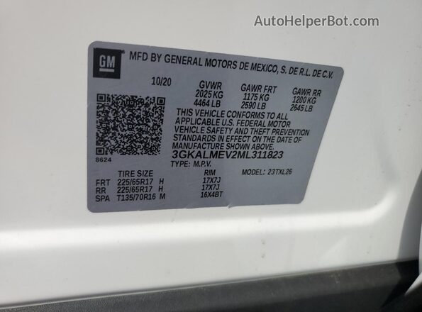 3GKALMEV2ML311823 2021 GMC TERRAIN White VIN კოდის სტიკერის ხედი