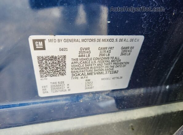 3GKALMEV4ML371182 2021 GMC TERRAIN Blue Vista del compartimento del motor