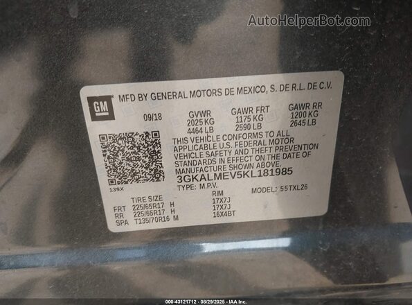 3GKALMEV5KL181985 2019 GMC TERRAIN Gray ძრავის განყოფილების ხედი