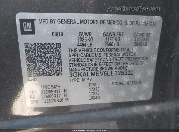 3GKALMEV6LL135311 2020 GMC TERRAIN Dark Brown Engine compartment view