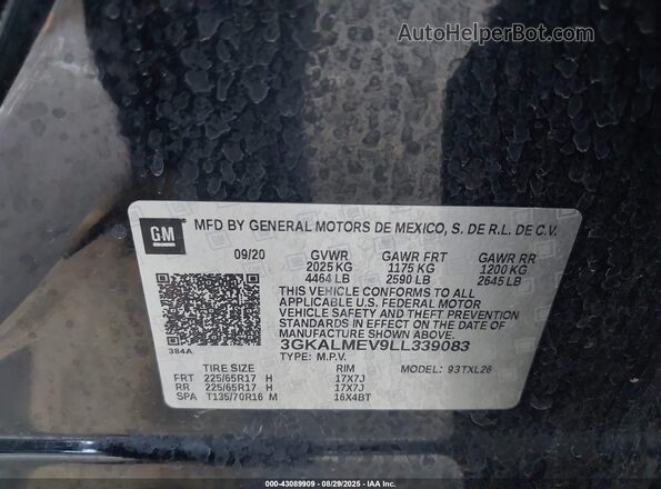 3GKALMEV9LL339083 2020 GMC TERRAIN Black ძრავის განყოფილების ხედი