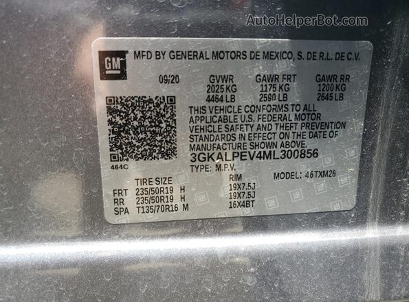3GKALPEV4ML300856 2021 GMC TERRAIN Gray VIN կոդի պիտակի տեսք