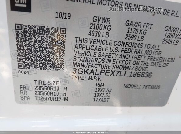 3GKALPEX7LL186836 2020 GMC TERRAIN White Engine compartment view