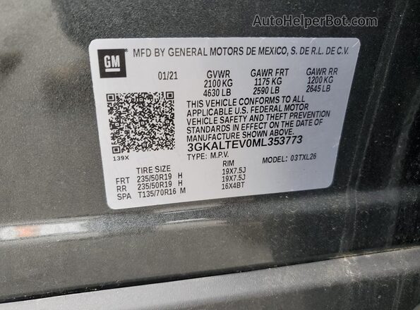 3GKALTEV0ML353773 2021 GMC TERRAIN Gray Widok wnętrza 360 stopni
