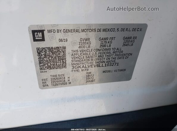 3GKALVEV6LL103271 2020 GMC TERRAIN White Vista del compartimento del motor