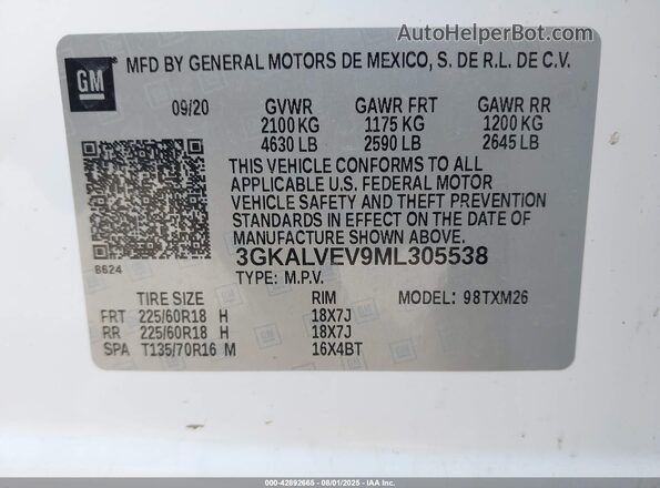3GKALVEV9ML305538 2021 GMC TERRAIN White Շարժիչի բաժամունքի տեսք