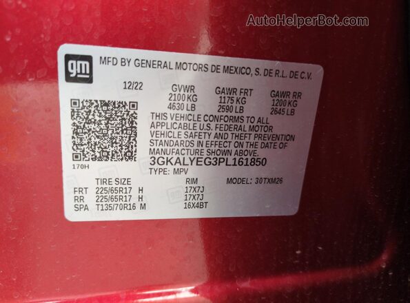 3GKALYEG3PL161850 2023 GMC TERRAIN Красный Панорамный вид салона 360°