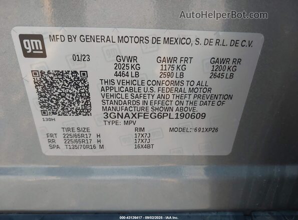 3GNAXFEG6PL190609 2023 CHEVROLET EQUINOX Gray Widok komory silnika
