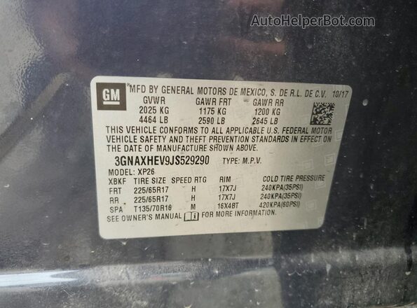 3GNAXHEV9JS529290 2018 CHEVROLET EQUINOX Blue 