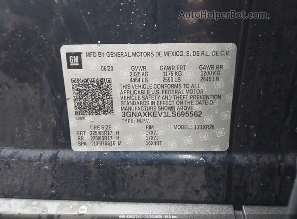 3GNAXKEV1LS695562 2020 CHEVROLET EQUINOX Синий Вид подкапотного пространства