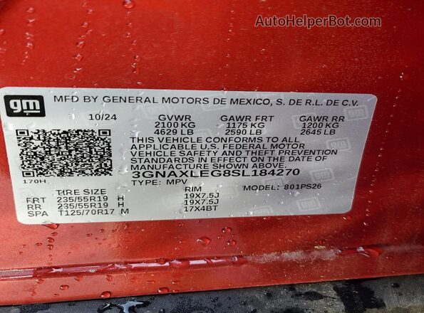 3GNAXLEG8SL184270 2025 CHEVROLET EQUINOX Red 