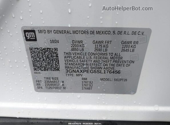 3GNAXPEG5SL176456 2025 CHEVROLET EQUINOX White Вид підкапотного простору