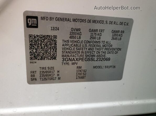 3GNAXPEG5SL232069 2025 CHEVROLET EQUINOX Белый 