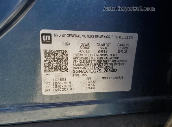 3GNAXTEG7SL205402 2025 CHEVROLET EQUINOX Blue 